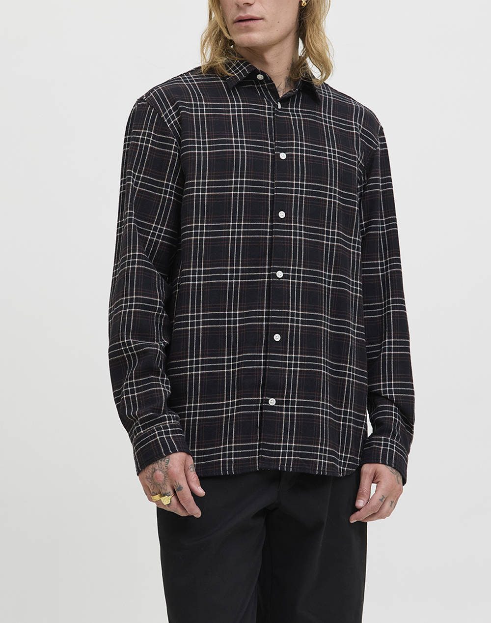 JACK&JONES JACK&JONES JORJOSHUA FLANNEL CHECK SHIRT LS LN 12260776-Pirate Black Black