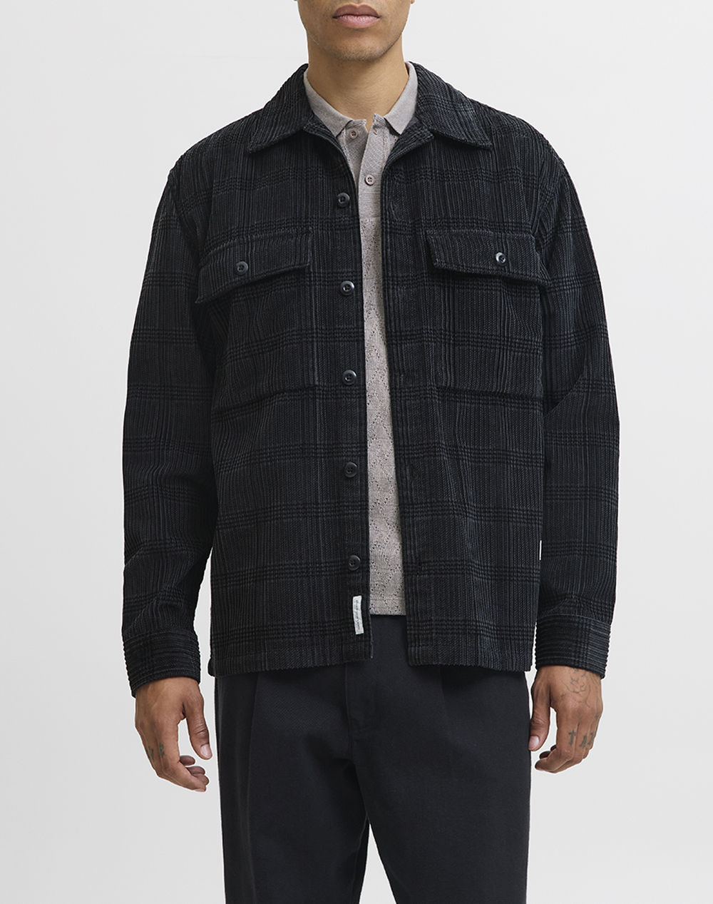 JACK&JONES JPRBLUWILL CORDUROY L/S OVERSHIRT SN 12282350-Volcanic AshCHECK JetBlack