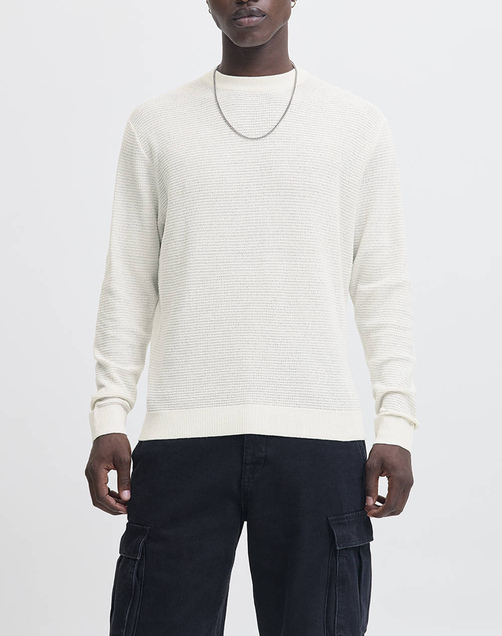 JACK&JONES JCOTIER KNIT CREW NECK 12283452-Sea Salt OffWhite
