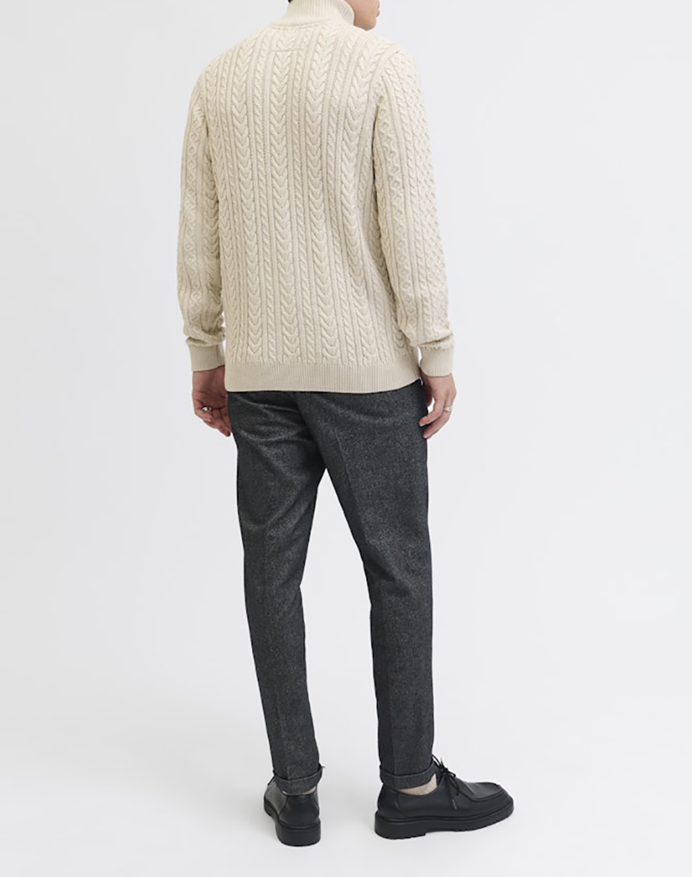 JACK&JONES JPRBLUSEAN KNIT CABLE HALF ZIP SN 12283487-Silver LiningMelange Biege φωτογραφία