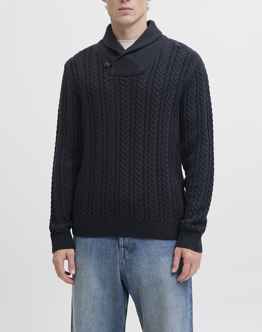 JACK&JONES JPRBLUSEAN KNIT CABLE SHAWL NECK 12283488-Dark Navy DarkBlue