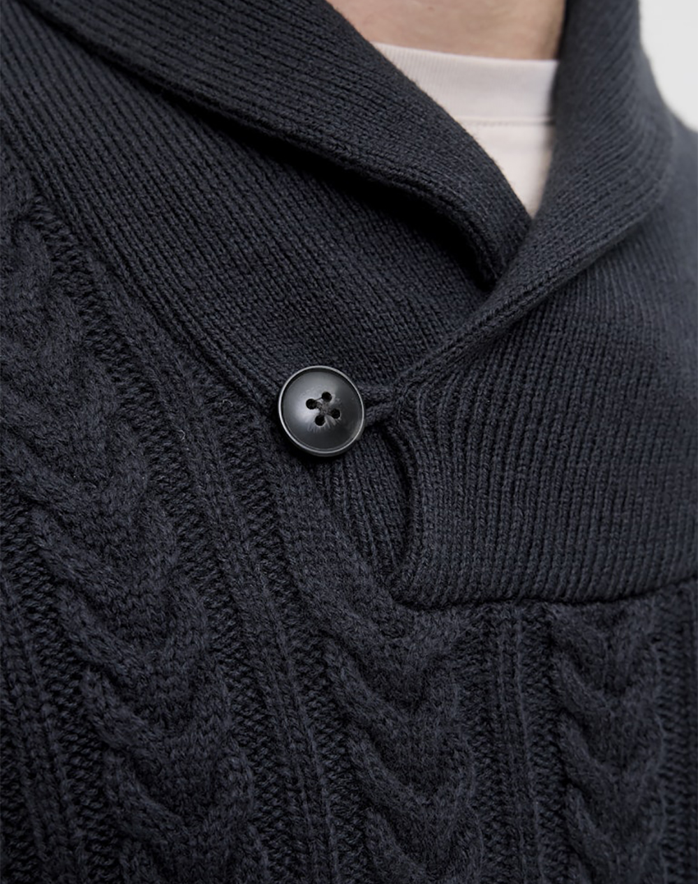 Jack Jones Jprblusean Knit Cable Shawl Neck 12283488-Dark Navy Darkblue ανδρικά ρούχα μπλούζες Πλεκτά Politikos Shop Πολιτικός
