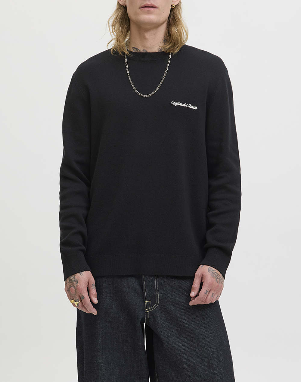 JACK&JONES JORNORREBRO LIGHT KNIT CREW NECK SN 12284844-BLACK Black