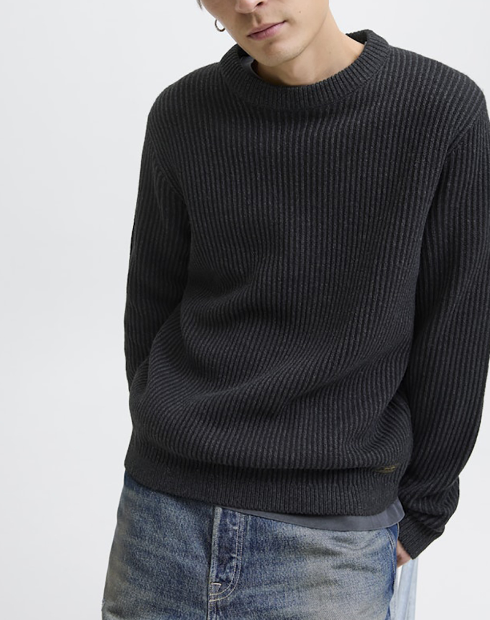 Jack Jones Jjedover Knit Crew Neck Sn 12278816-Black Black ανδρικά ρούχα μπλούζες Πλεκτά Politikos Shop Πολιτικός