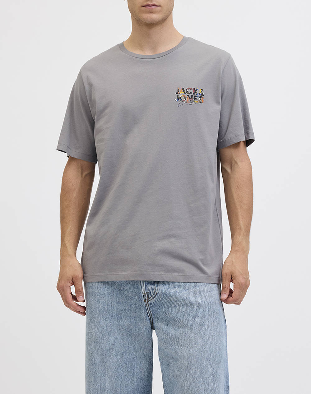 JACK&JONES JJGEPLAS TEE SS CREW NECK LN 12278523-Ultimate GreyPrint:Small print Gray