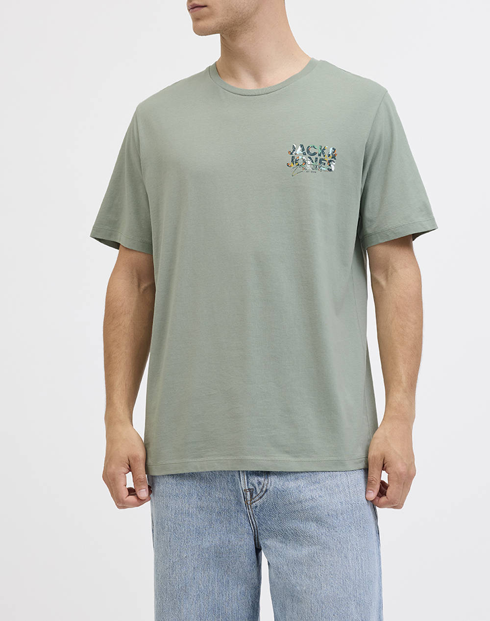 JACK&JONES JJGEPLAS TEE SS CREW NECK LN 12278523-Iceberg GreenSmall print Green