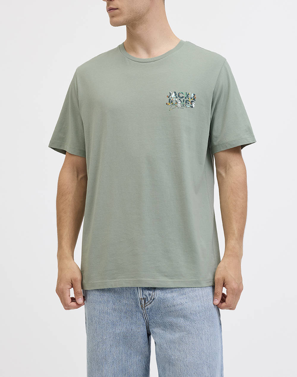 JACK&JONES JJGEPLAS TEE SS CREW NECK LN 12278523-Iceberg GreenPrint:Small print LightGreen