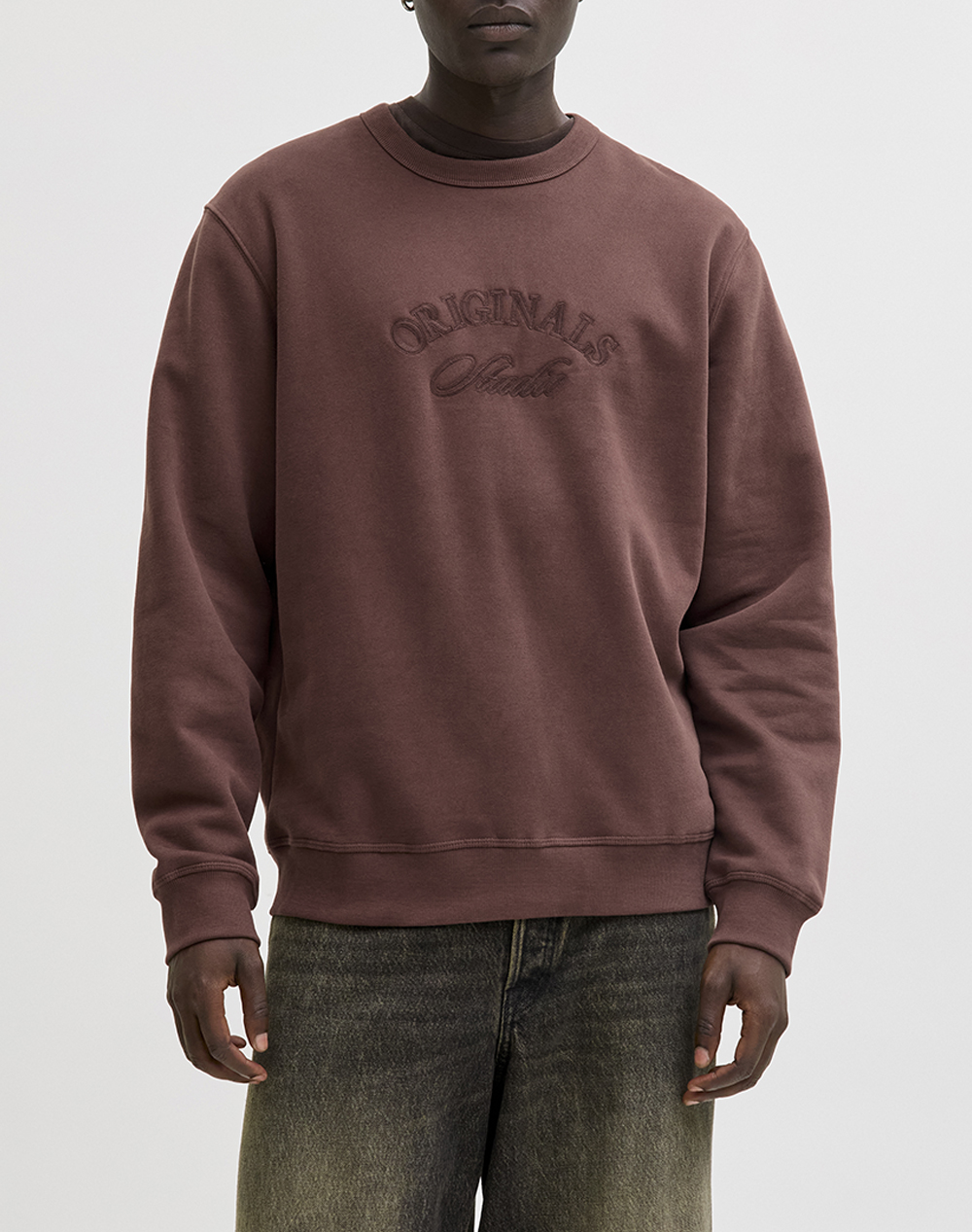 JACK&JONES JORBLEECKER BRANDING SWEAT CREW BF 12286775-Deep MahoganyORG Brown