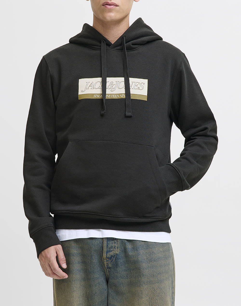 JACK&JONES JORINWOOD BLOCK BRANDING SWEAT HOOD 12283934-BLACK Black