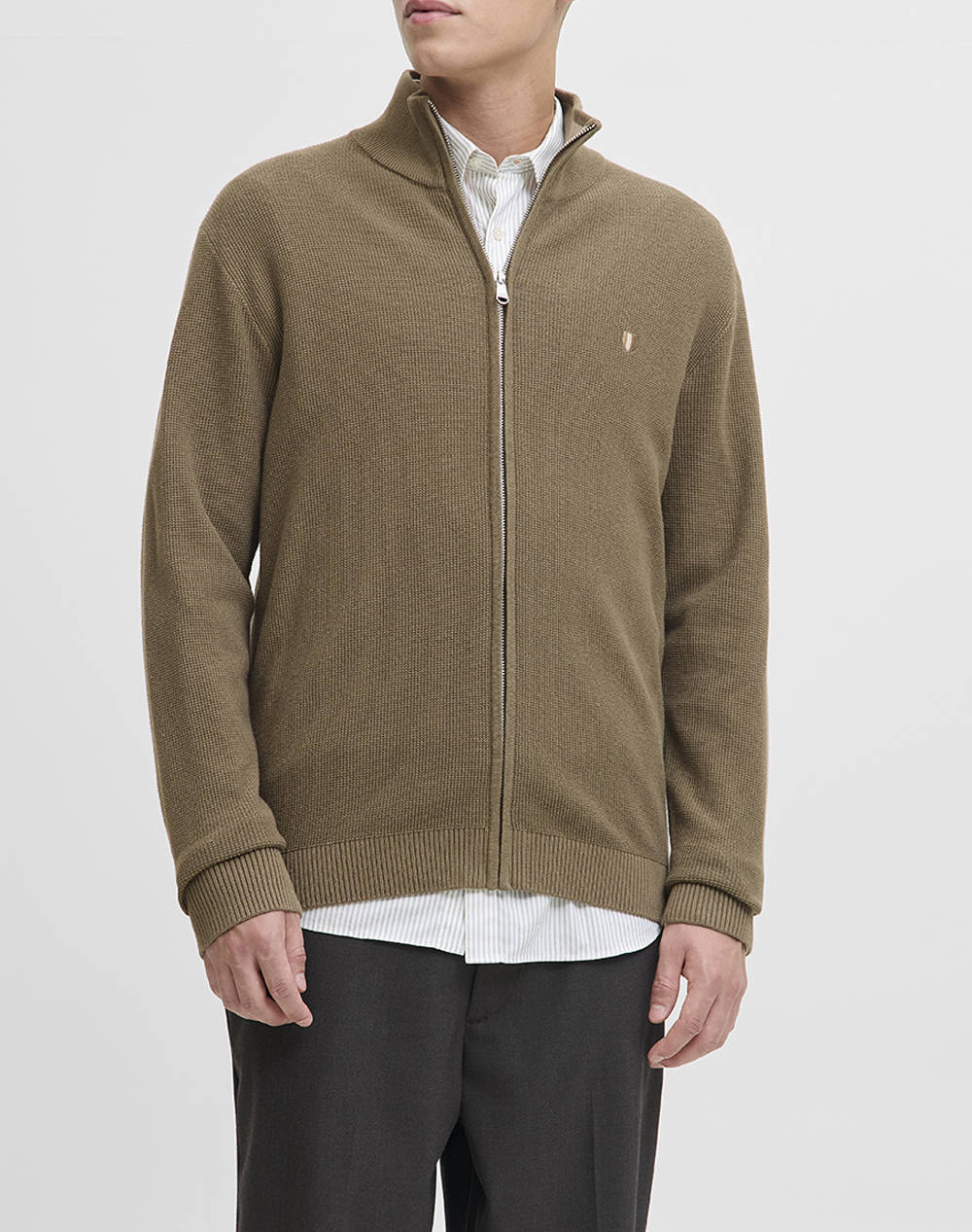 JACK&JONES JACK&JONES JPRBLUREX KNIT FULL ZIP CARDIGAN LN 12284356-Stone Gray Khaki