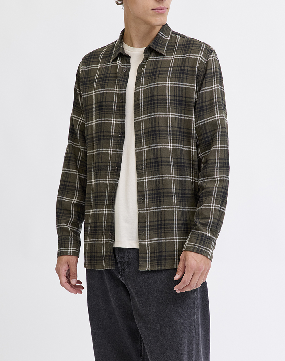 JJ REBEL JREBTRACK CHECK SHIRT LS 12285186-Forest NightW.Checks Olive