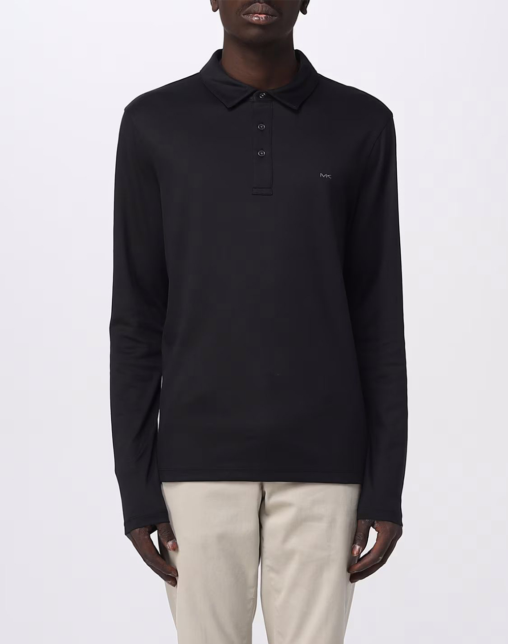 Michael Kors Ανδρική Μπλούζα Polo Μακρυμάνικη Μαύρο Βαμβάκι