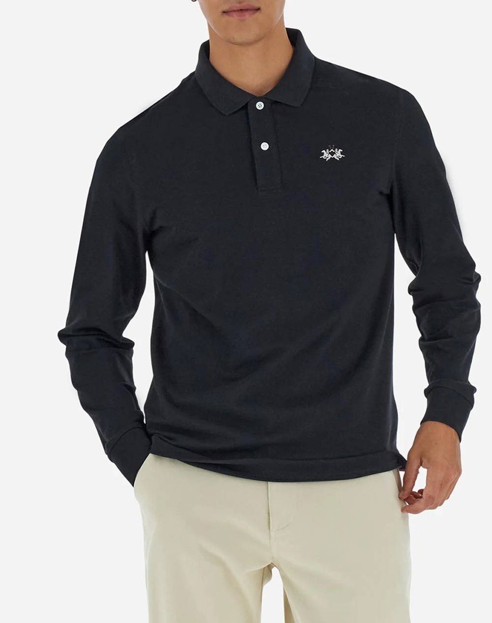 LA MARTINA ΜΠΛΟΥΖΑ ΠΟΛΟ ΜΜ MAN L/S POLO PIQUET STRETCH 3LMMBP004-09999 Black