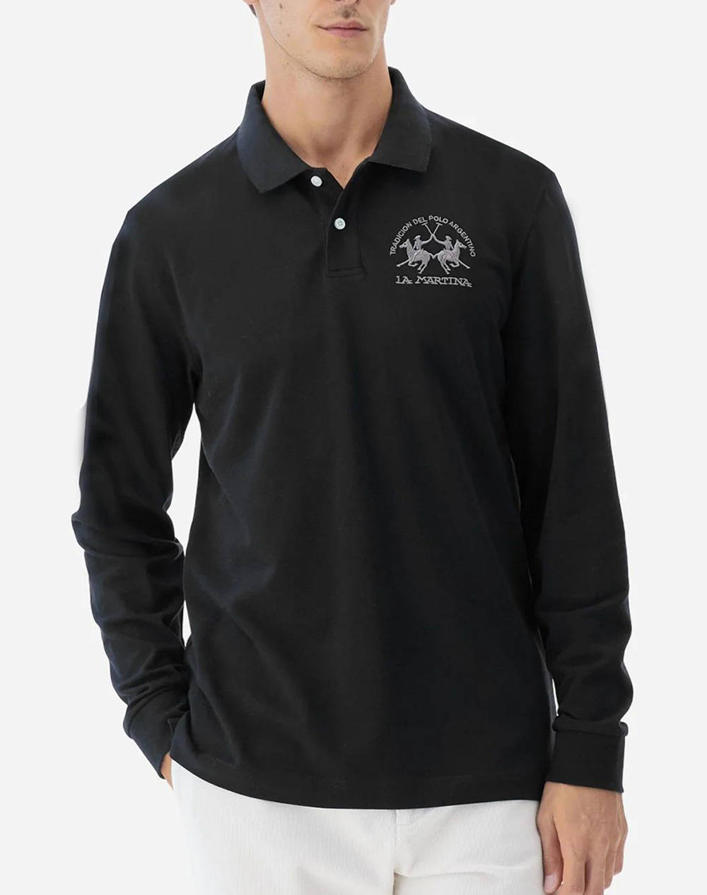 LA MARTINA LA MARTINA ΜΠΛΟΥΖΑ ΠΟΛΟ ΜΜ MAN L/S POLO PIQUET STRETCH 3LMMBP003-09999 Black