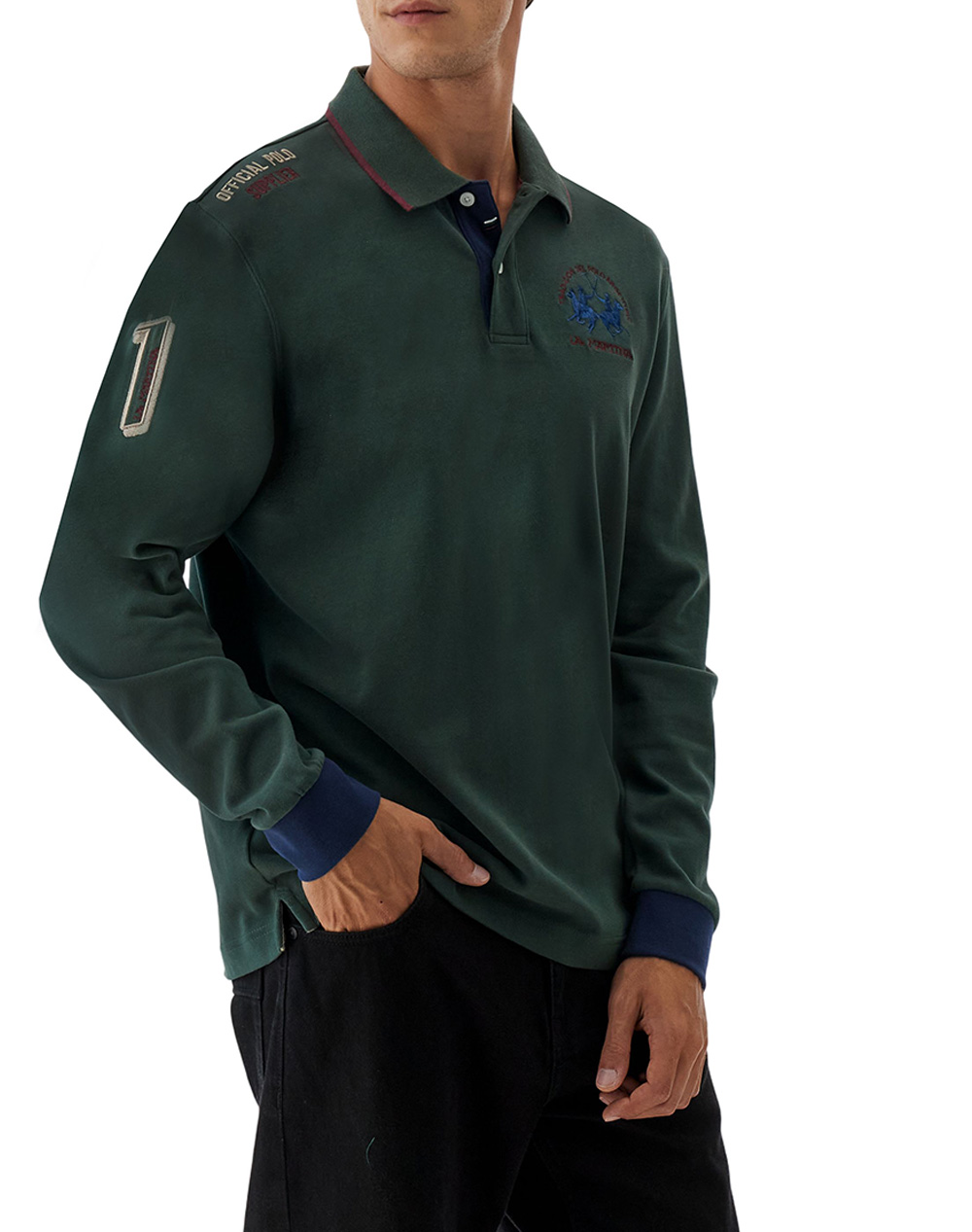 LA MARTINA LA MARTINA ΜΠΛΟΥΖΑ ΠΟΛΟ ΜΜ MAN L/S POLO HEAVY JERSEY 3LMMBP300-03037 DarkGreen