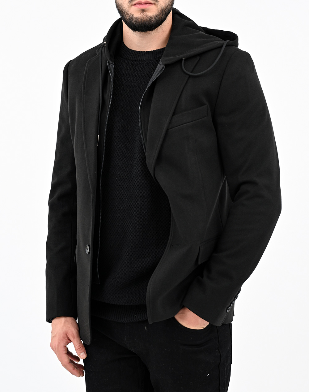 LEXTON ΣΑΚΑΚΙ ΜΕ ΜΟΣΤΡΑ & KOYKOYΛΑ 08.36.HOODIE BLAZER-BLACK Black