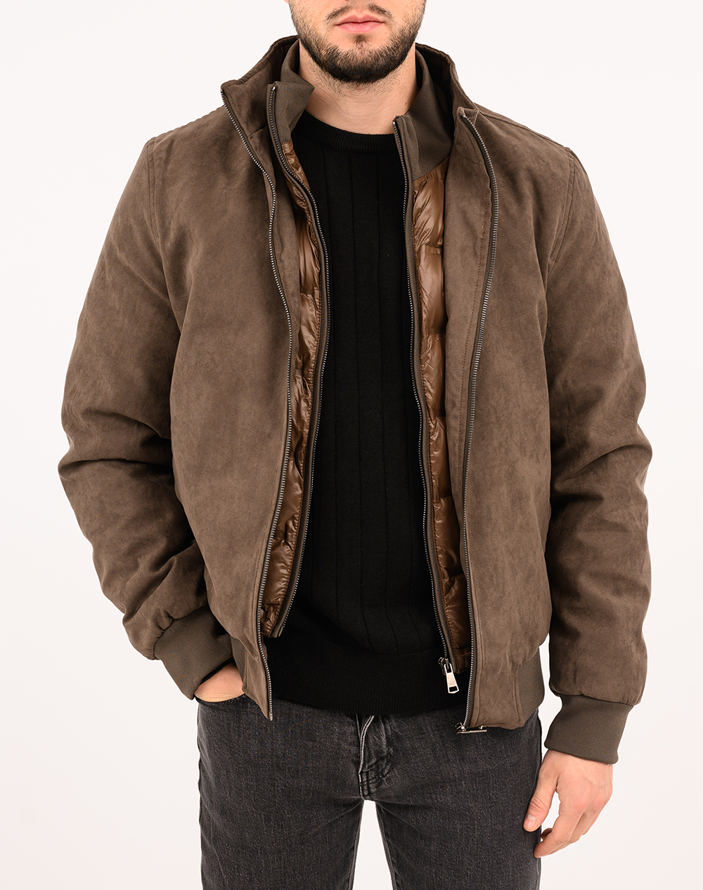 LEXTON ΜΠΟΥΦΑΝ 04.36.SUEDE BOMBER-BROWN Brown