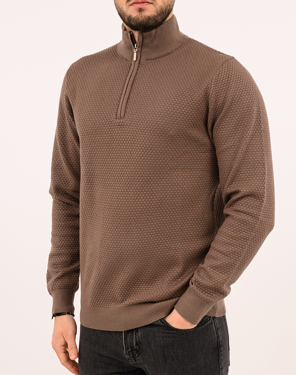 LEXTON ΠΛΕΚΤΟ 50% VISCOSE 28% NYLON 22% POLYESTER 17.36.NEST HALF ZIP-ELEPHANT SandyBrown