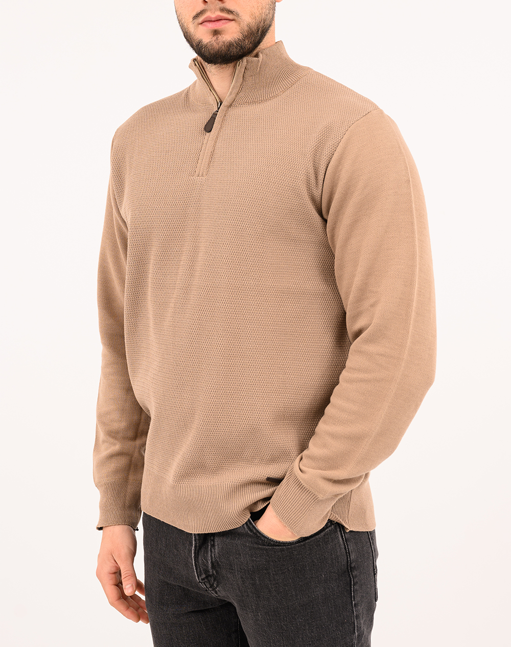 LEXTON ΠΛΕΚΤΟ HALF ZIP 35%VISCOSE-65%ACRYLIC 17.36.ERIC HALF ZIP W"25-BUTTER CREAM Biege