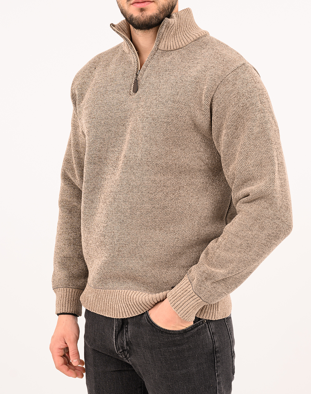 LEXTON ΠΛΕΚΤΟ ZIP 35%VISCOSE-65%ACRYLIC 17.36.SINIL ZIP W25-BEIGE Biege