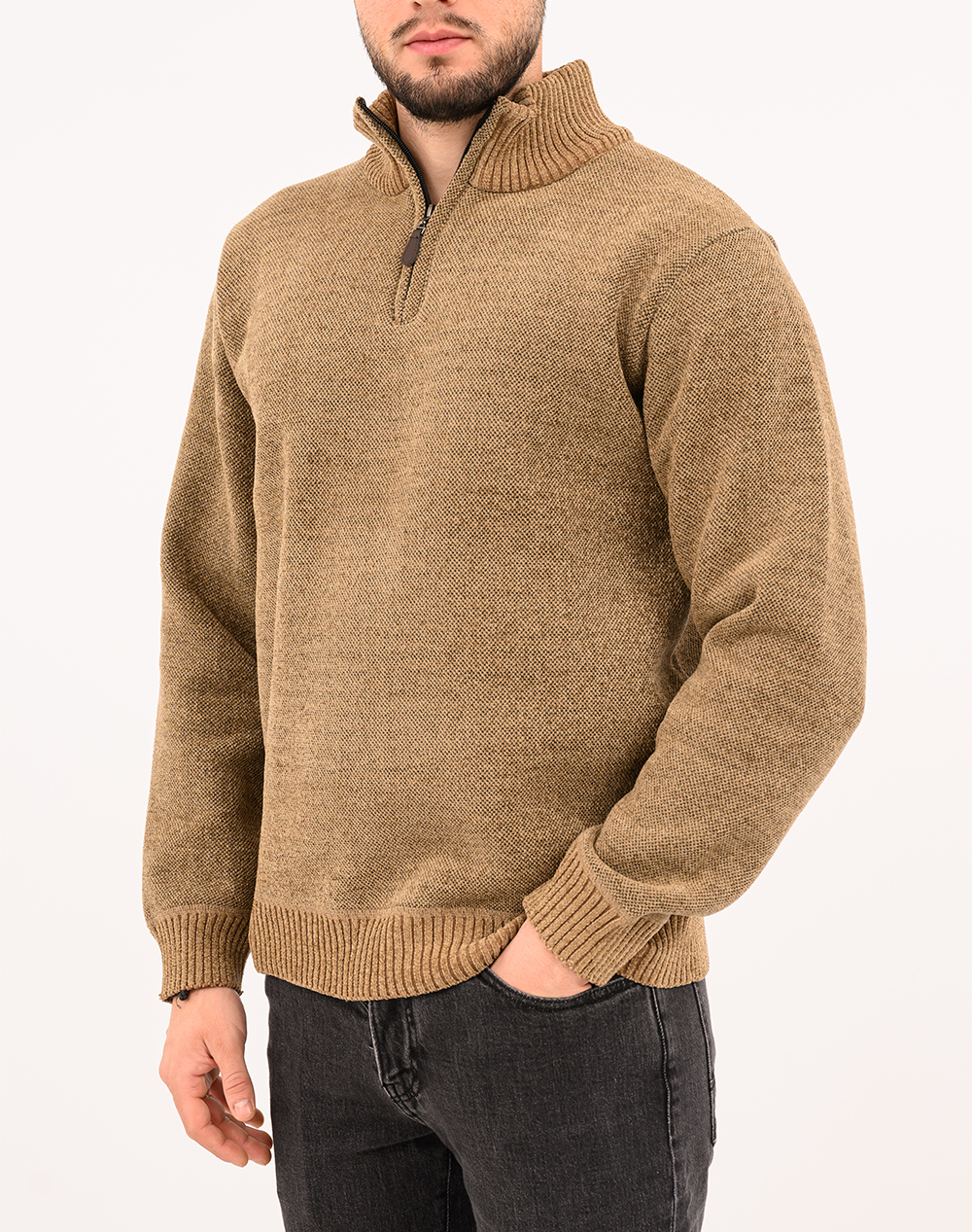 LEXTON ΠΛΕΚΤΟ ZIP 35%VISCOSE-65%ACRYLIC 17.36.SINIL ZIP W25-CAMEL Camel