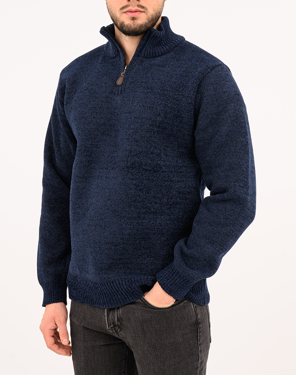 LEXTON ΠΛΕΚΤΟ ZIP 35%VISCOSE-65%ACRYLIC 17.36.SINIL ZIP W25-BLUE DarkBlue