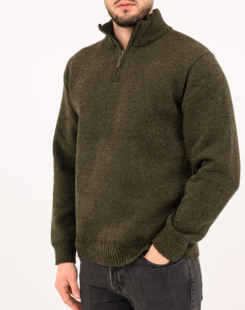 LEXTON ΠΛΕΚΤΟ ZIP 35%VISCOSE-65%ACRYLIC 17.36.SINIL ZIP W25-KHAKI Khaki