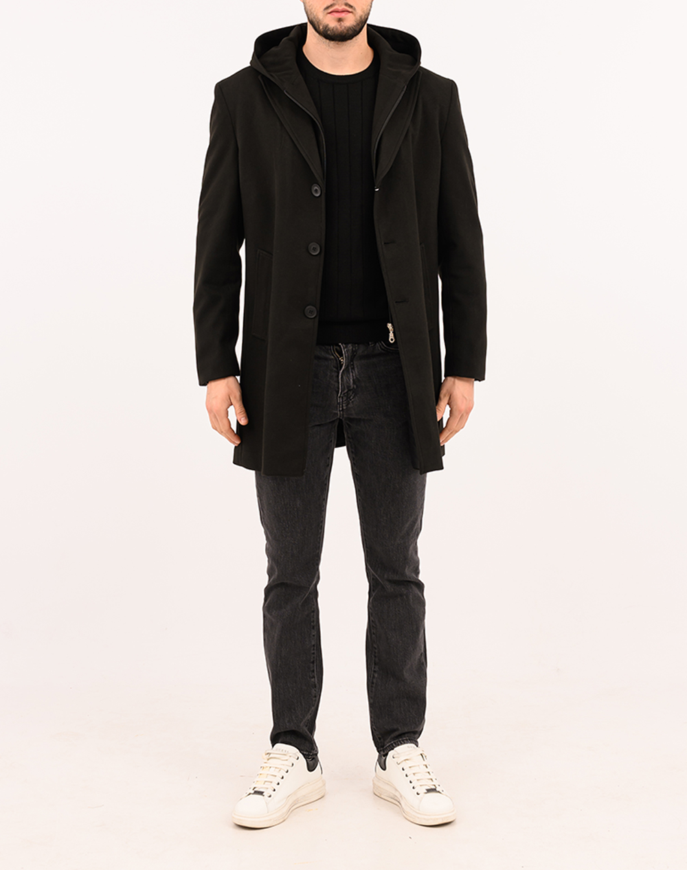 LEXTON ΗΜΙΠΑΛΤΟ ΜΕ ΜΟΣΤΡΑ & ΚΟΥΚΟΥΛΑ 02.36.TOM OVERCOAT-BLACK Black φωτογραφία