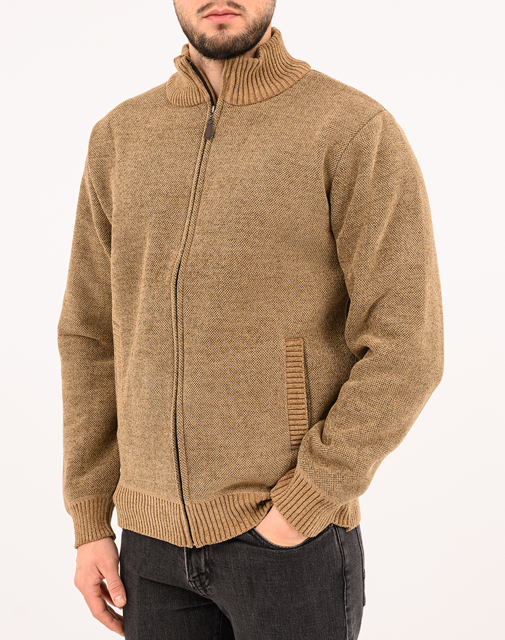 LEXTON ΠΛΕΚΤH ZAKETA 35%VISCOSE-65%ACRYLIC 19.36.SINIL CARDIGAN W25-CAMEL Camel