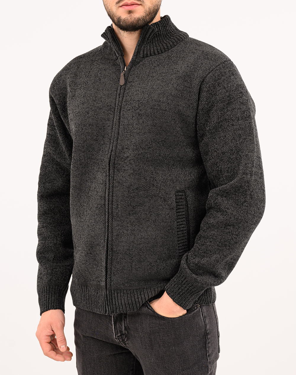 LEXTON ΠΛΕΚΤH ZAKETA 35%VISCOSE-65%ACRYLIC 19.36.SINIL CARDIGAN W25-ANTHRACITE DarkGray