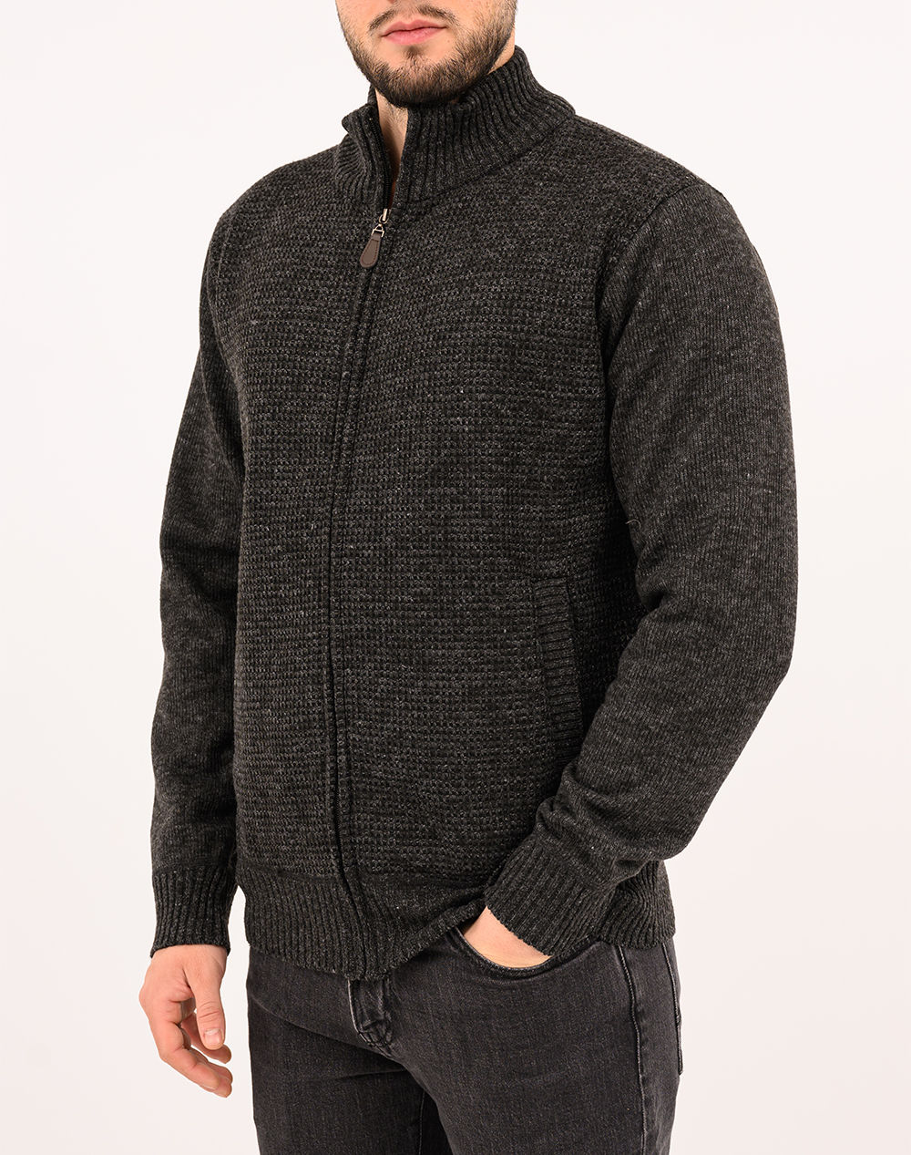 LEXTON ΠΛΕΚΤΗ ZAKETA 35%VISCOSE-65%ACRYLIC 19.36.THOMAS CARDIGAN-DK. GREY MEL.1 DarkGray