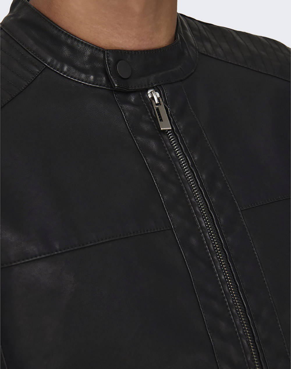 Only Sons Onsmike Pu Racer Jacket Otw Noos 22012339-Black Black ανδρικά ρούχα Πανωφορια μπουφάν Politikos Shop Πολιτικός