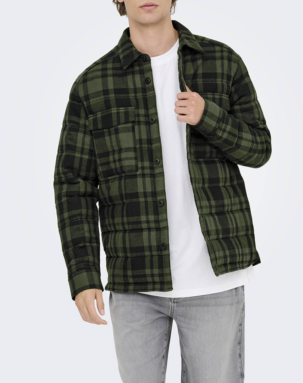ONLY& SONS ONSGUDMUND CHECK SHACKET 22035332-FOREST NIGHT DarkGreen