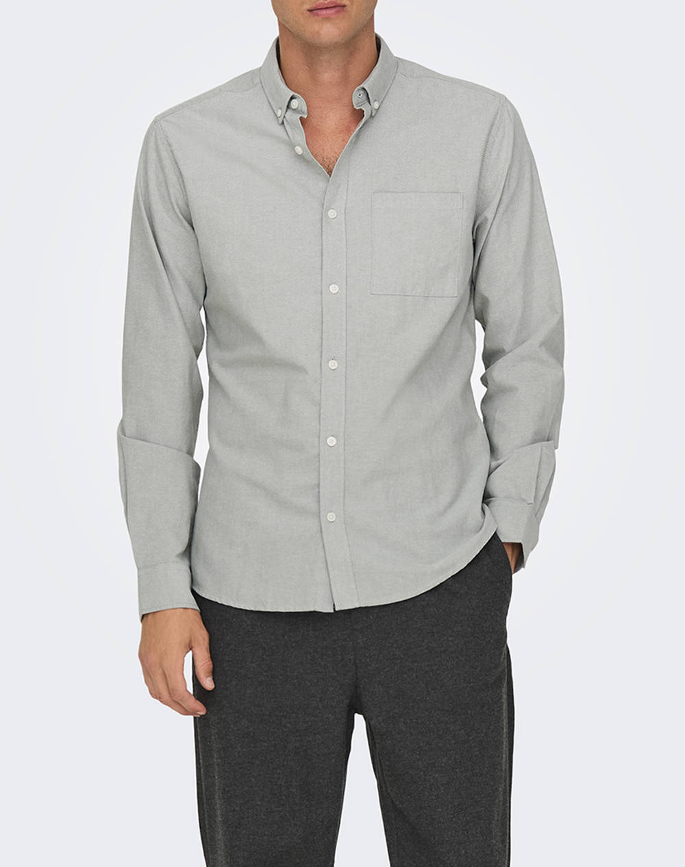 ONLY&SONS ONSALVARO SLIM LS OXFORD SHIRT NOOS FRML 22006479-SEA SPRAY LightGray