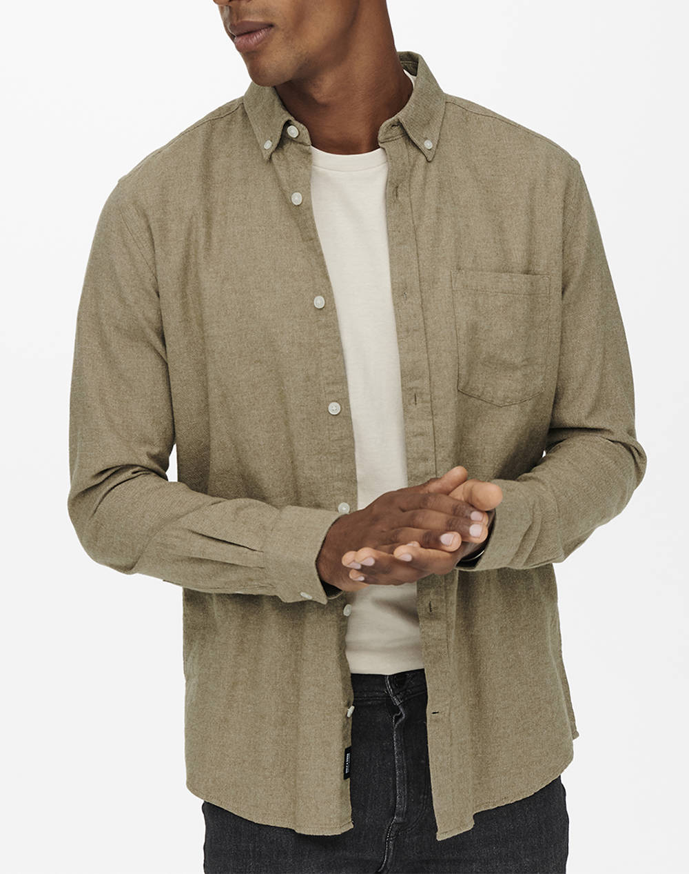 ONLY&SONS ONSNIKO LS MELANGE SHIRT 22019878-KANGAROO SandyBrown