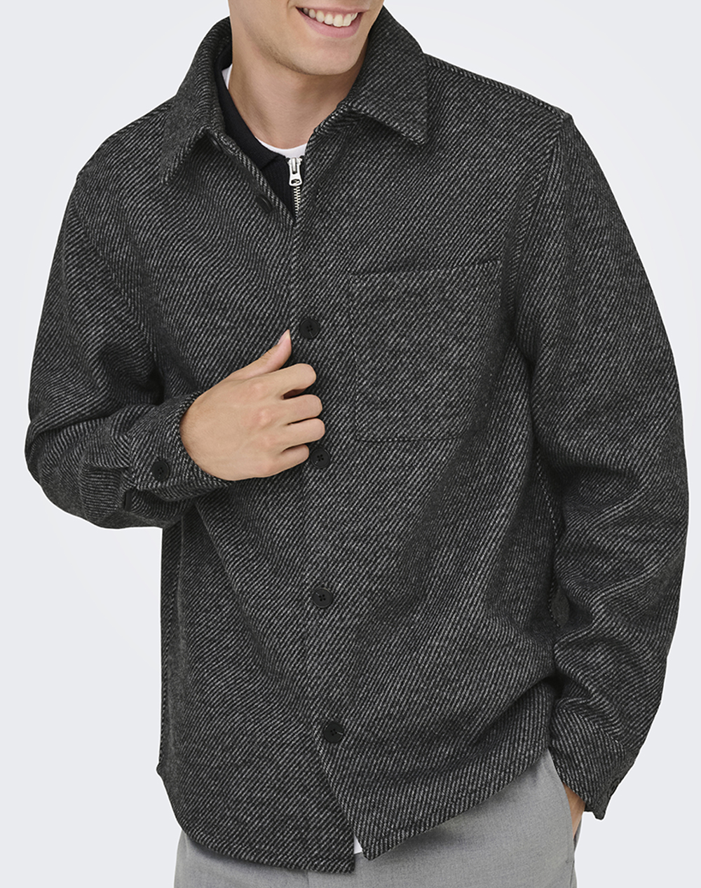 ONLY&SONS ONSMICAH TWILL OVERSHIRT FRML 22035478-Medium Grey Melange DarkGray