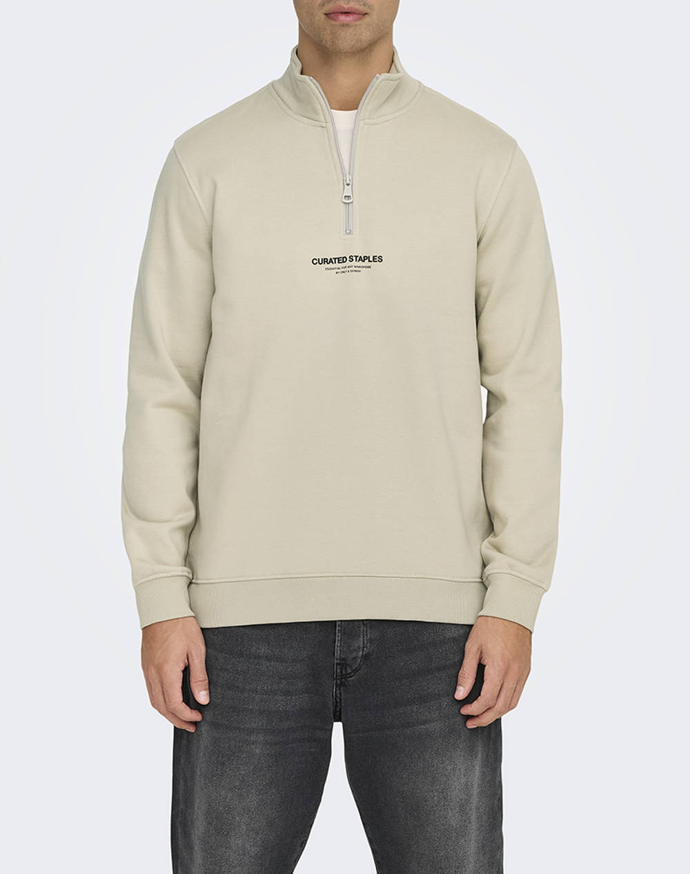 ONLY&SONS ONLY&SONS ONSCURATED REG HALF ZIP SWEAT NOOS 22030922-Silver Lining Biege
