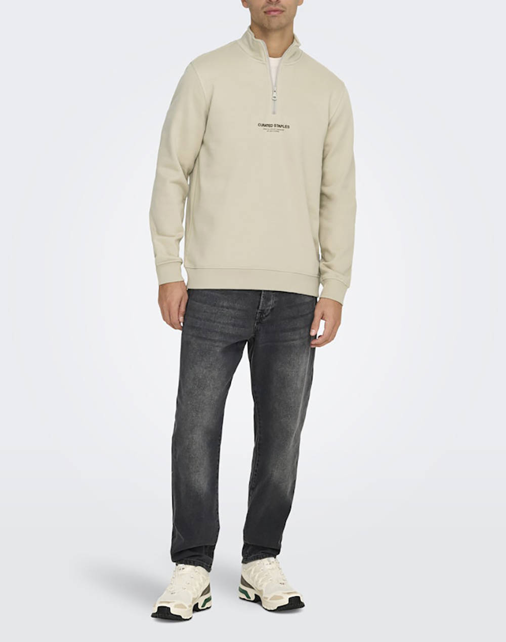 ONLY&SONS ONSCURATED REG HALF ZIP SWEAT NOOS 22030922-Silver Lining Biege φωτογραφία