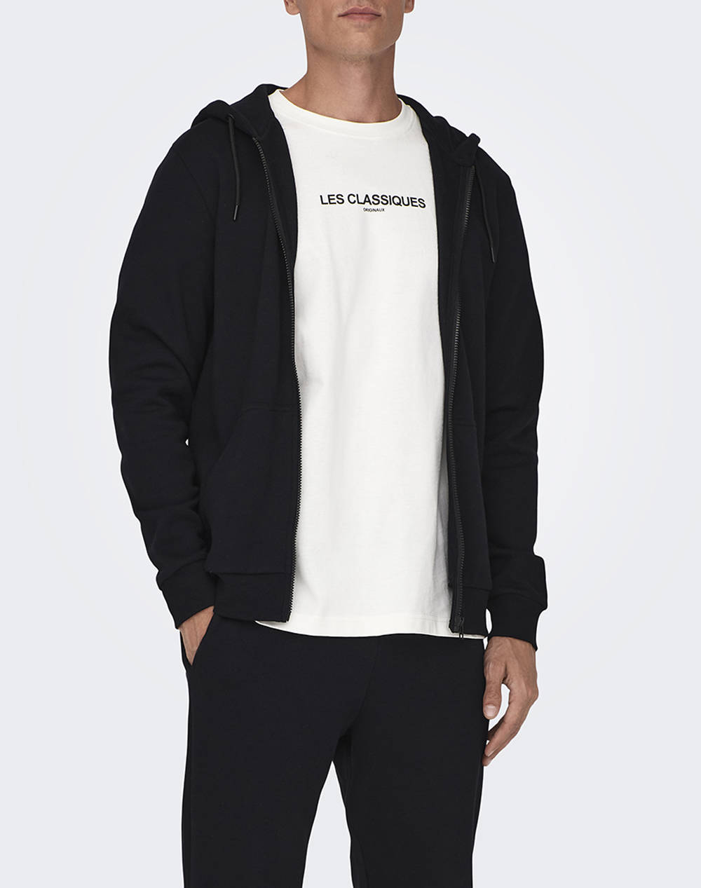 ONLY&SONS ONSCERES ZIP THR. HOODIE SWEAT NOOS 22018684-BLACK Black