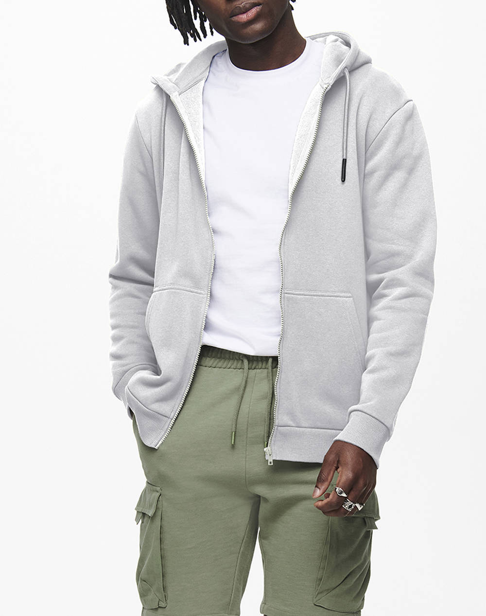 ONLY&SONS ONSCERES ZIP THR. HOODIE SWEAT NOOS 22018684-Super Light Grey Melange LightGray