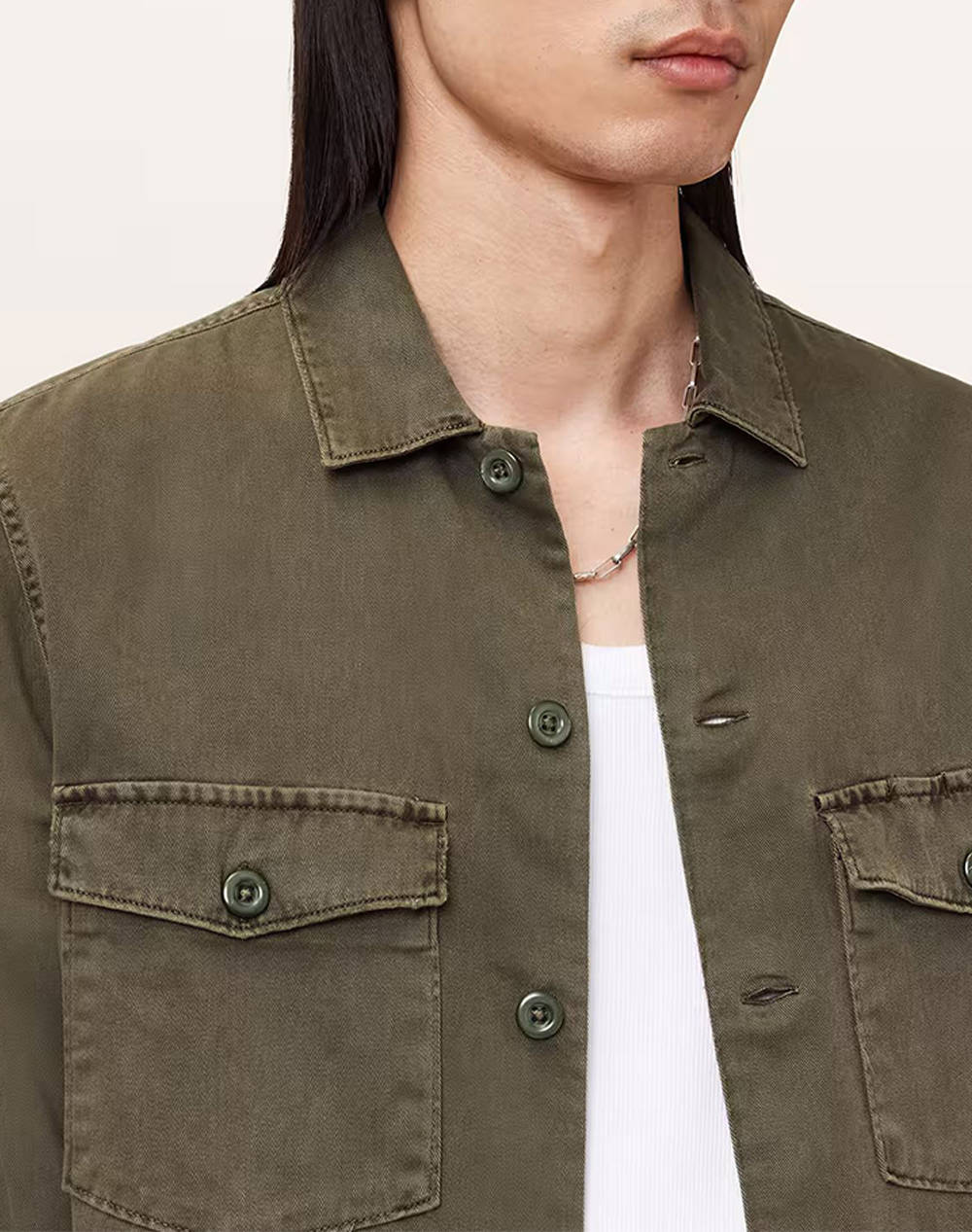 ALL SAINTS SPOTTER LS SHIRT M154SB-CARGO GREEN Green φωτογραφία