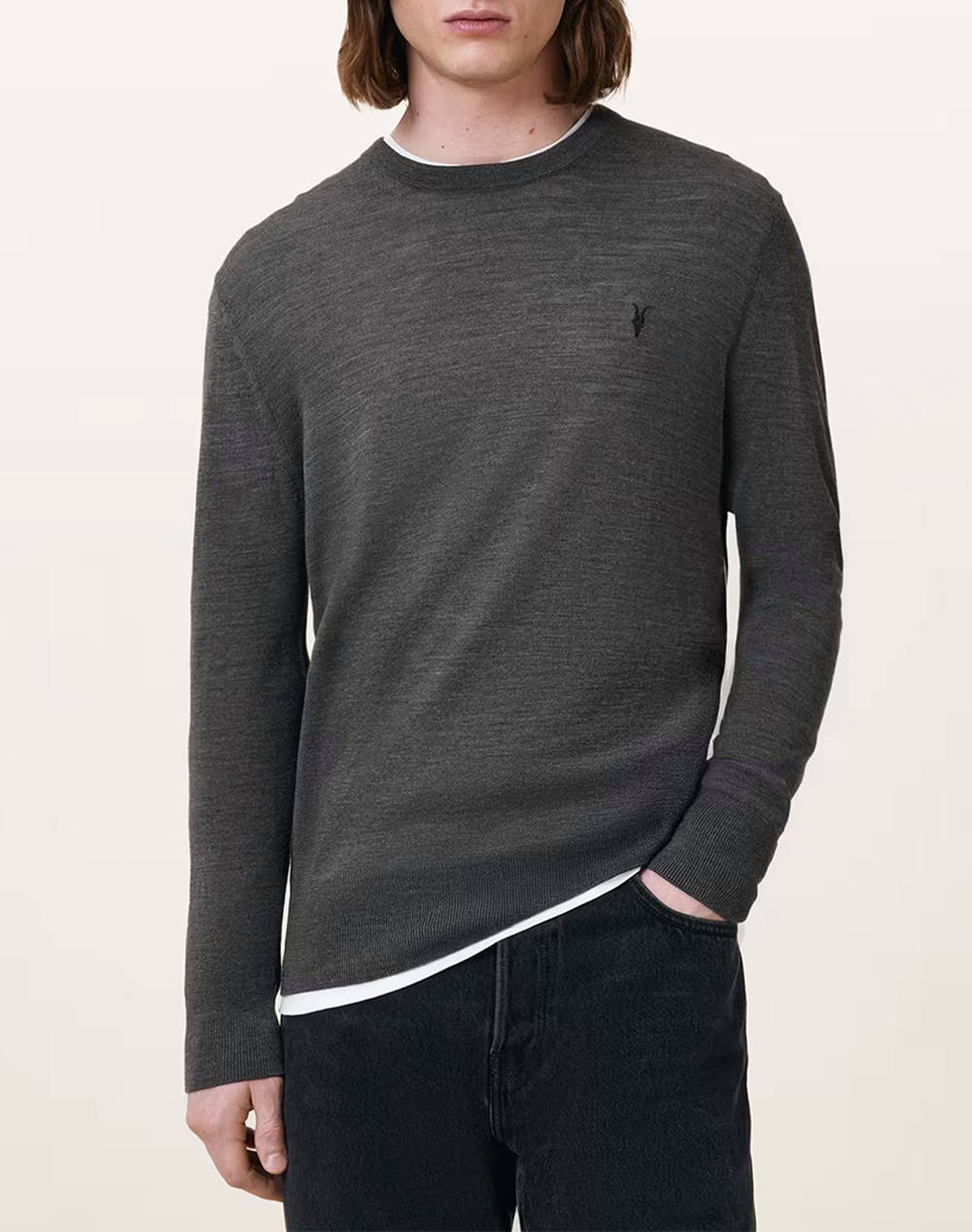 ALL SAINTS ALL SAINTS MODE MERINO CREW M002KZ-MONUMENT GREY Gray