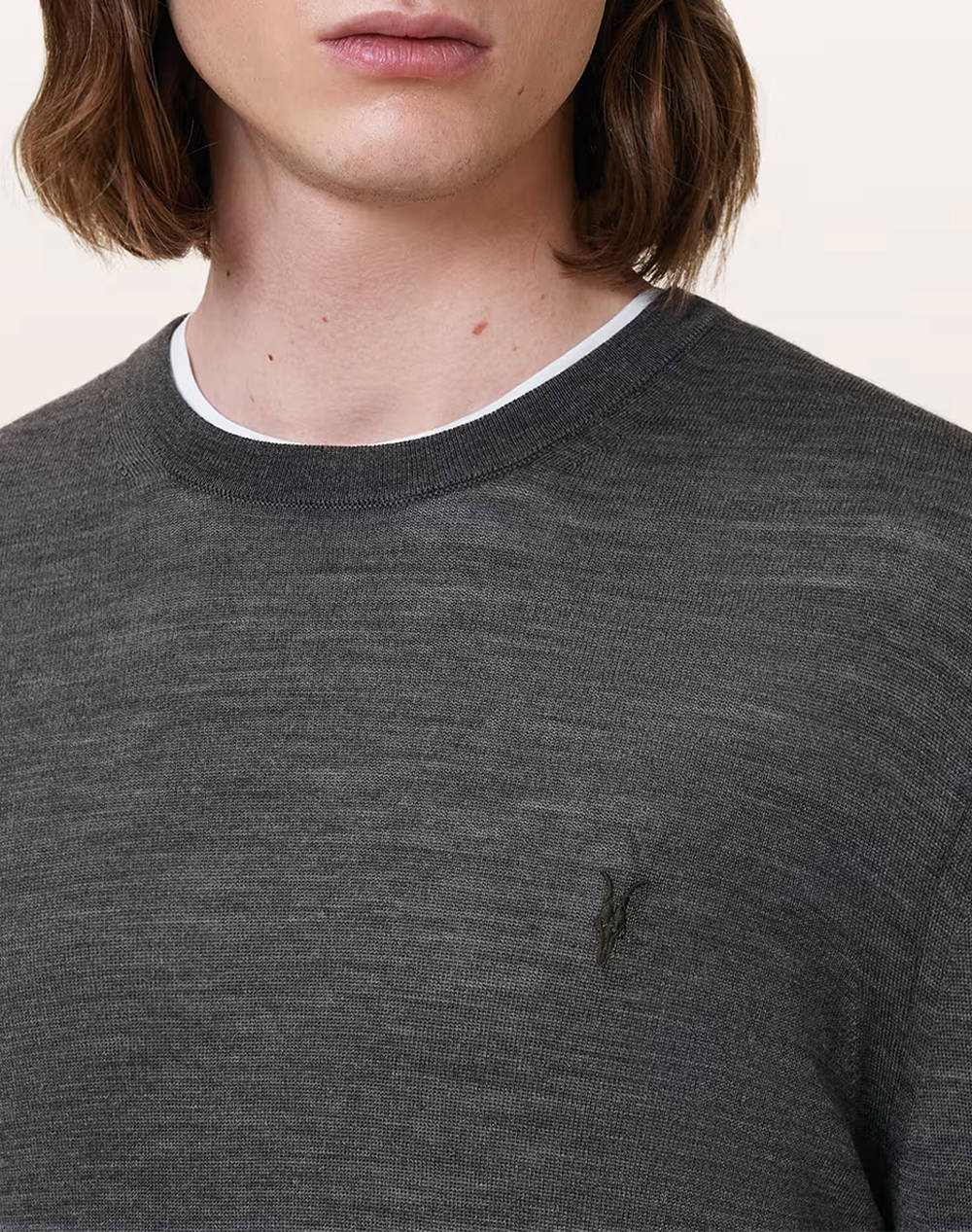 ALL SAINTS MODE MERINO CREW M002KZ-MONUMENT GREY Gray φωτογραφία