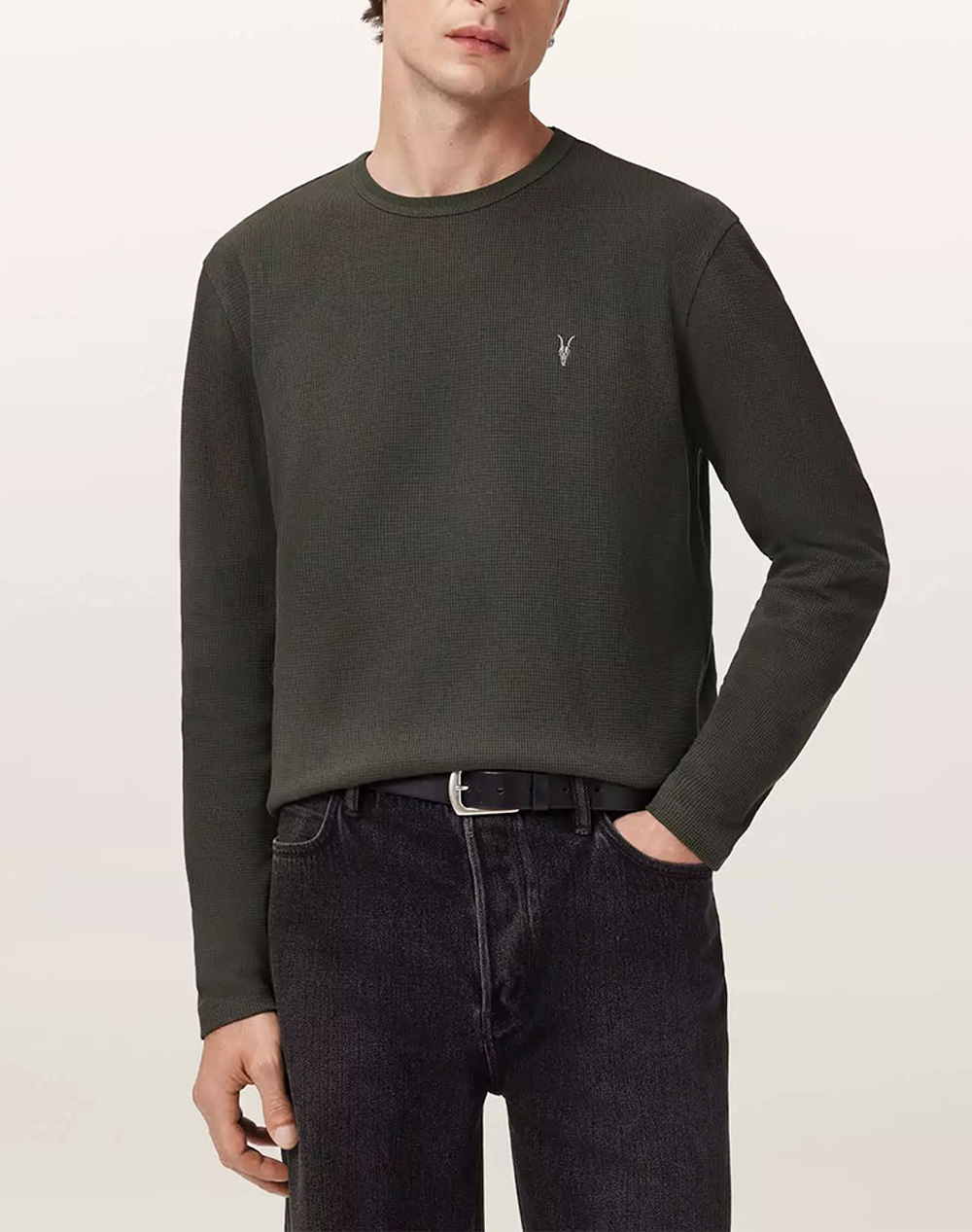 ALL SAINTS ELLIS LS CREW M019JC-DUFFEL GREEN Khaki