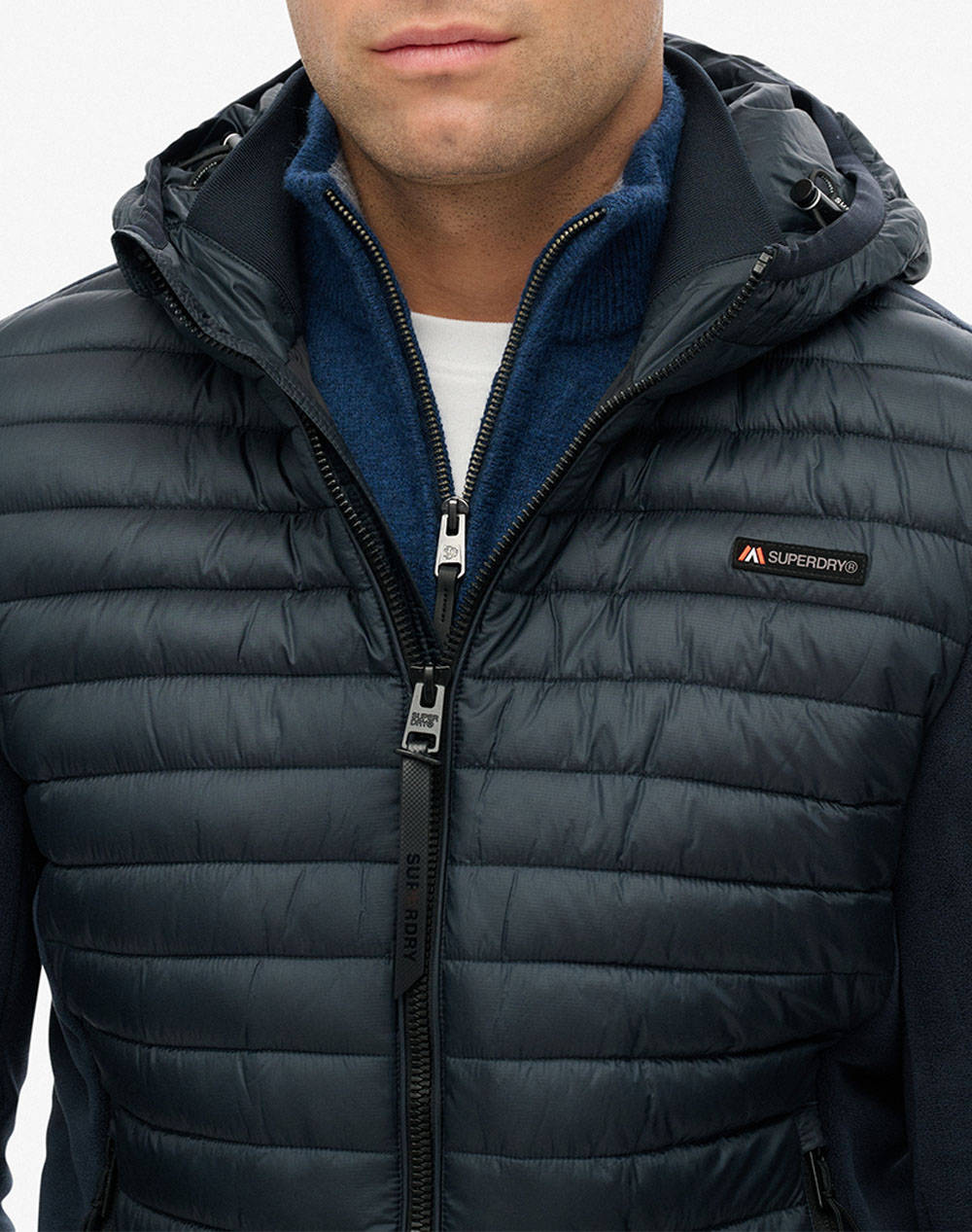 SUPERDRY D1 SDSW HOOD STORM FLEECE HYBRID JKT ΜΠΟΥΦΑΝ ΑΝΔΡΙΚΟ M5012294A-98T DarkBlue φωτογραφία