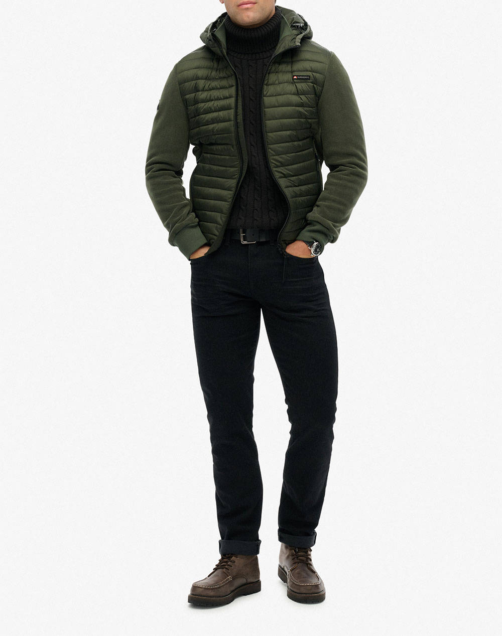 SUPERDRY D1 SDSW HOOD STORM FLEECE HYBRID JKT ΜΠΟΥΦΑΝ ΑΝΔΡΙΚΟ M5012294A-FPX Khaki φωτογραφία