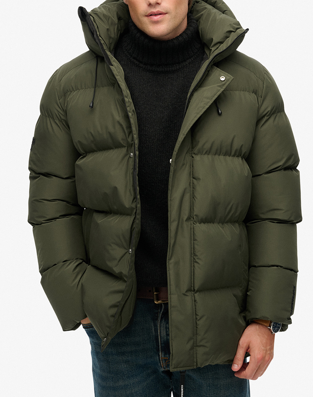 SUPERDRY D2 SDSW HOODED 5 BAFFLE SPORTS PUFFER ΜΠΟΥΦΑΝ ΑΝΔΡΙΚΟ M5012285A-D8B ArmyGreen