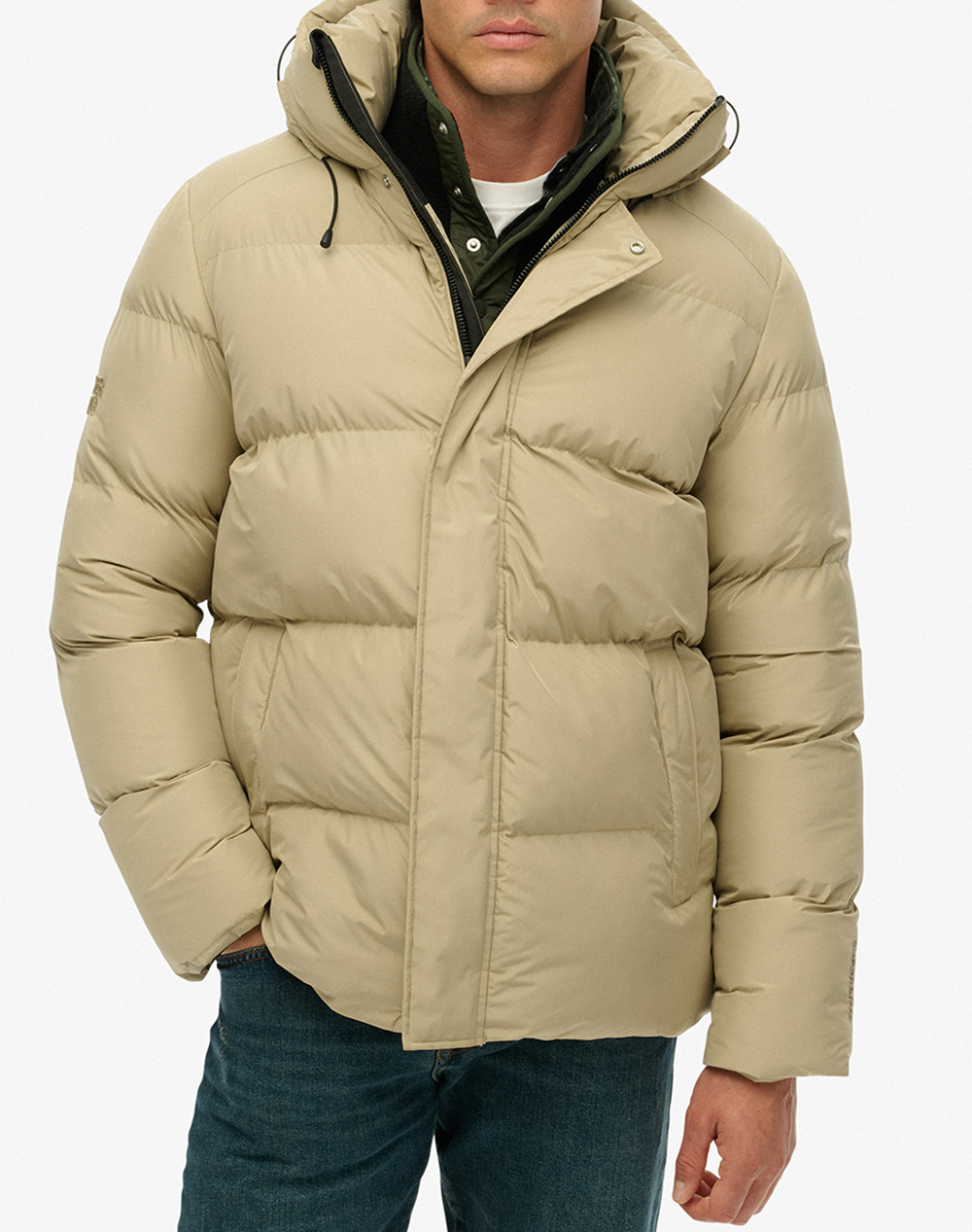 SUPERDRY D2 SDSW HOODED 5 BAFFLE SPORTS PUFFER ΜΠΟΥΦΑΝ ΑΝΔΡΙΚΟ M5012285A-9UN Biege