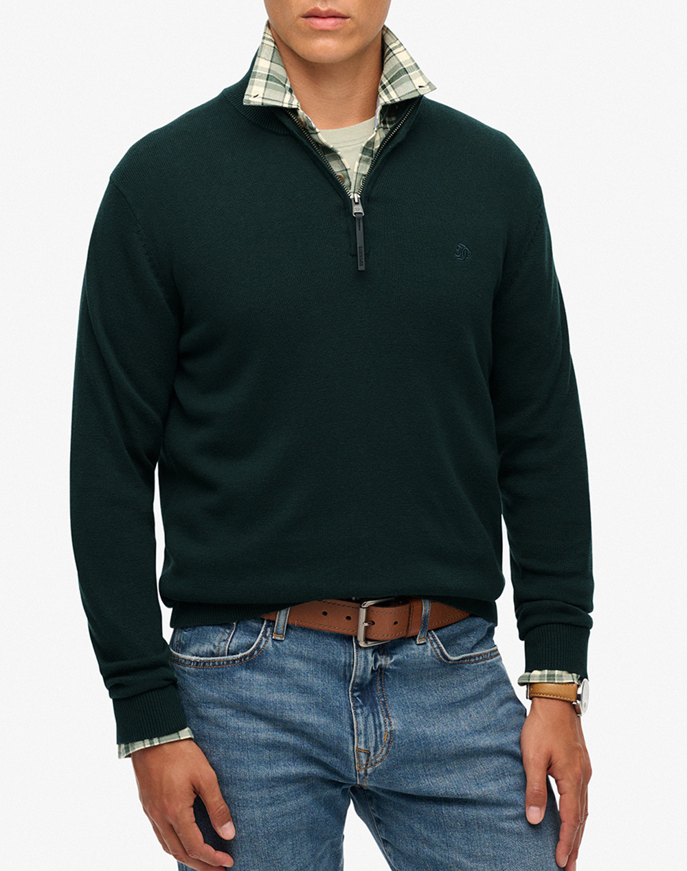 SUPERDRY D1 STUD ESSENTIALS COTTON HALF ZIP ΠΛΕΚΤΟ ΑΝΔΡΙΚΟ M6110690A-GPP DarkGreen
