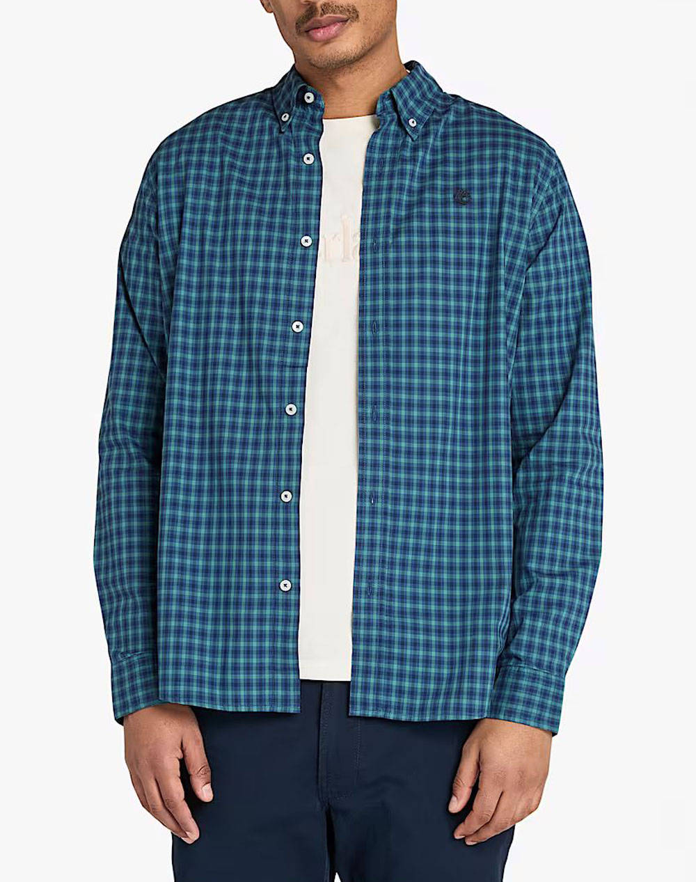 TIMBERLAND Stretch Poplin Gingham Shirt DARK DENIM YD TB0A5M2E-G66 Petrol